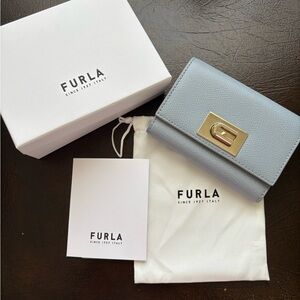 Furla Light Blue Wallet with Gold Accent